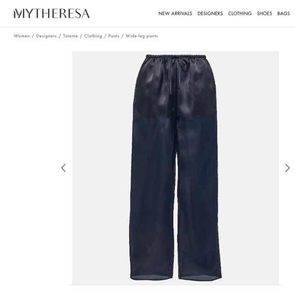 Toteme Pants - Toteme - Silk Organza Wide Leg Pants, Size 32 (US 2), Dark Navy Color